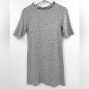 Bailey 44 French Terry Knit Dress Short Sleeve Embellished Crystal Neck Size XS